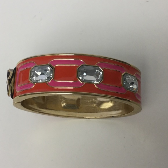 ANNE KLEIN PINK ENAMEL CRYSTAL HINGED GOLD BANGLE BRACELET NWT - Picture 1 of 8
